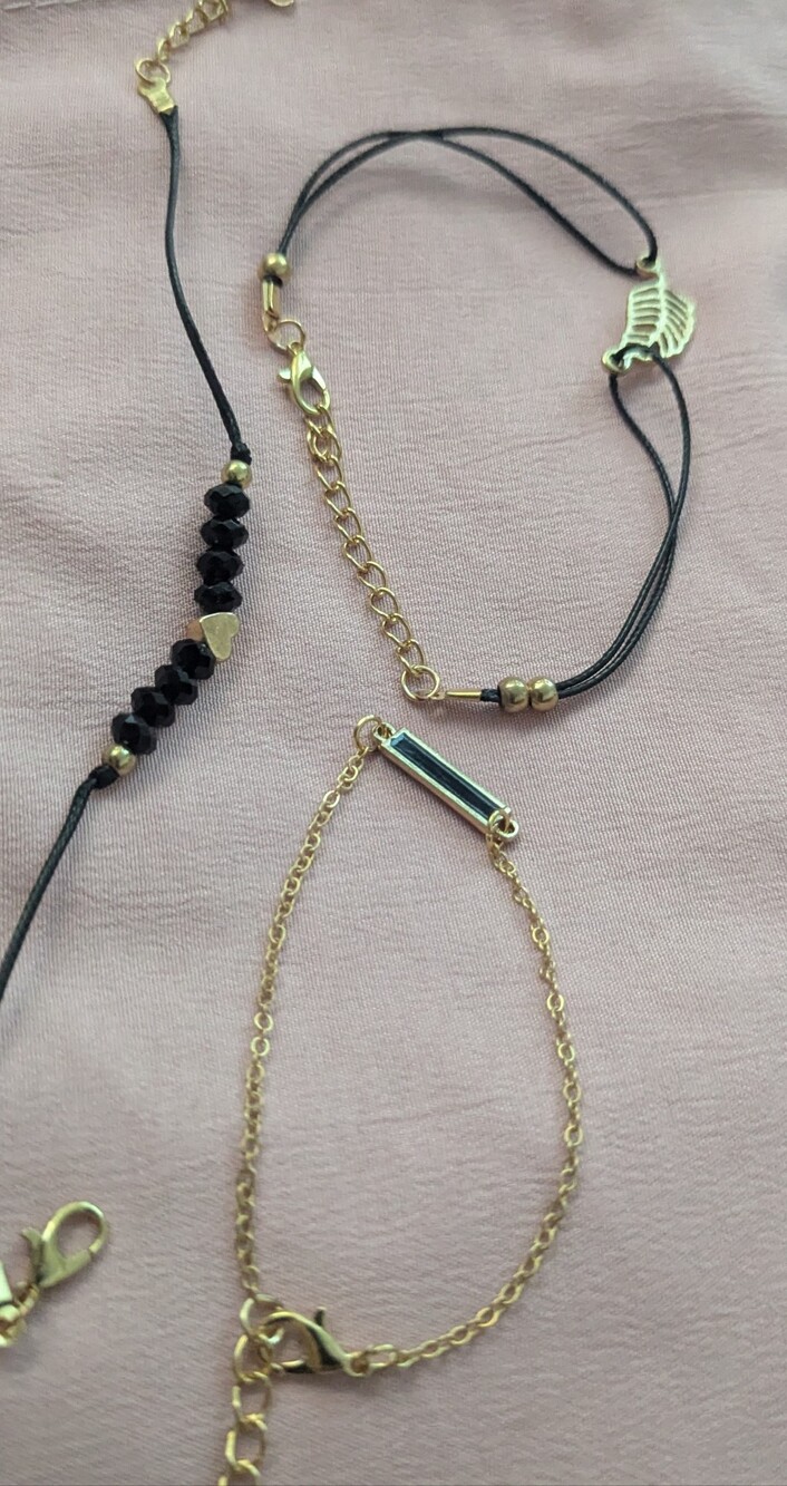 Gold and Black Layered Bracelet Set - Women's Fashion Jewelry